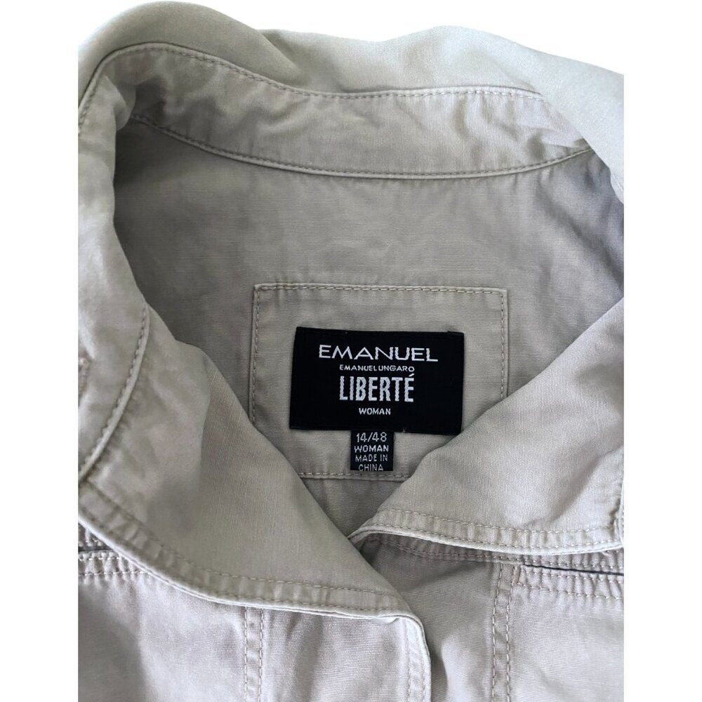 Emanuel Ungaro Liberte Tan Button Front Casual Jacket Trench Cotton Size 14 - Picture 4 of 7